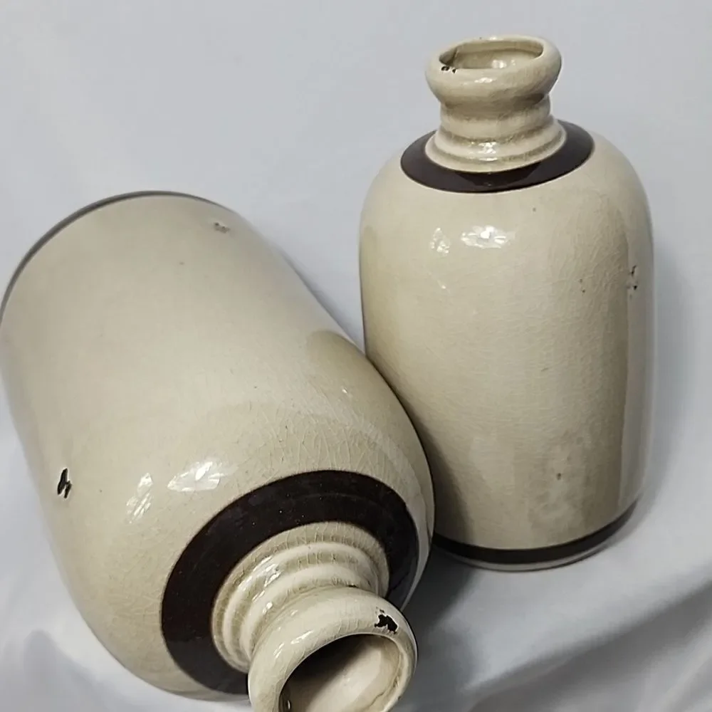 Crock Vases With Crazing & Embossed Euro Decorative Accents